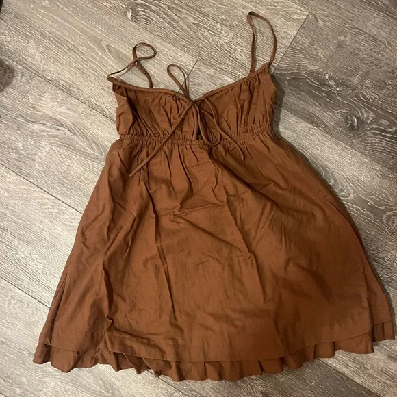 Brown princess Polly mini dress empress of love ruffle hem tie top